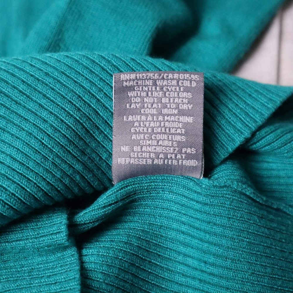 Beechers Brook Womens Teal Green V-Neck Ribbed Hem Short Sleeve Knit Top Medium - Picture 6 of 9